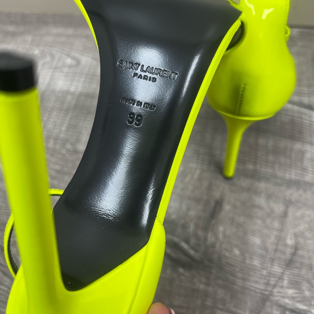 SAINT LAURENT Patent Calfskin Amber Ankle Strap Sandals 39 Yellow Fluo - Picture 6 of 6